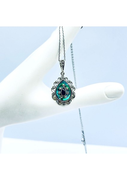 Damla Model Oltu Taşı ve Margazit 925 Ayar Gümüş Kolye modelleri