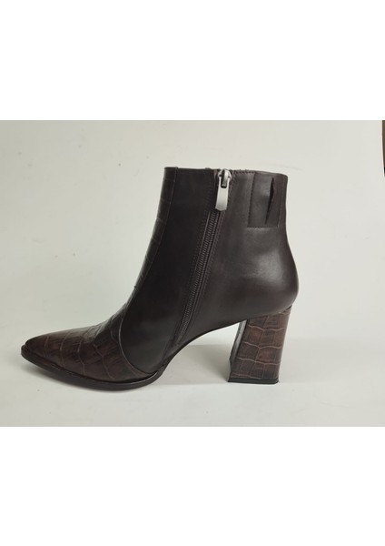 Kadın Hakiki Deri Kroko Detaylı Kahverengi Topuklu Bot modelleri
