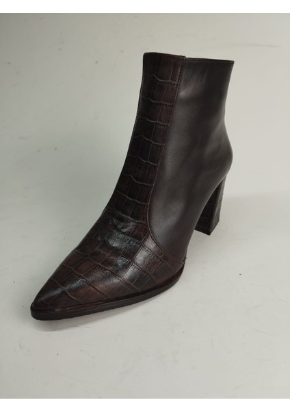 Kadın Hakiki Deri Kroko Detaylı Kahverengi Topuklu Bot fırsatları