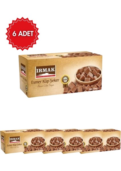 Esmer Küp Şeker 500 g x 6 Adet | Kahve ve Çay için | Karamel Aromalı Doğal Tatlandırıcı