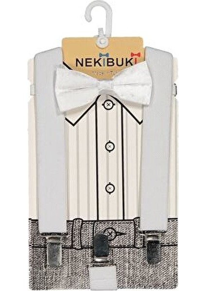 Pantolon Askı Papyon Seti Erkek Çocuklar İçin Şık Beyaz Desenli 1-9 Yaş fiyatları