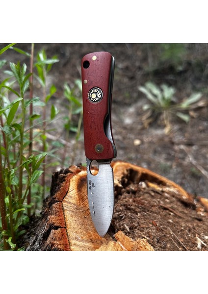 Kam J10 El Yapımı Kamp Çakısı – 4116 Paslanmaz Çelik, Mikarta Saplı, Liner Lock Güvenlikli, Vaketa Deri Kılıflı Outdoor Çakı