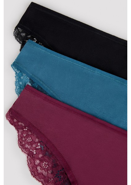 Arka Dantel Detaylı Koyu Ton 3lü Brazilian Külot