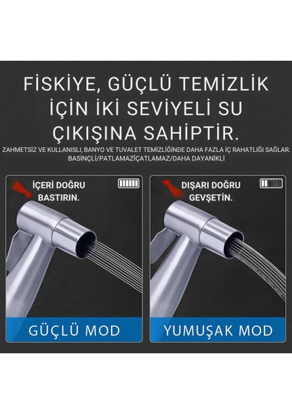 1.5mt Sprial Hortum 4 Parça Paslanmaz Çelik Taharet Musluk Seti Tuvalet Musluk El Duş Tabancası