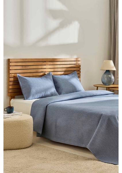 Arven Çift Kişilik Yatak Örtüsü Takımı Mavi