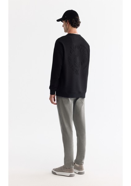 Erkek Siyah Bisiklet Yaka Elastan Oversize Fit Sweatshirt A42Y1248