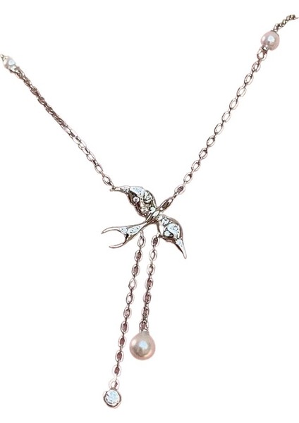 Kadınlar Için Inci Kuş Kolye Ucu Gümüş Kolye Zinciri (Yurt Dışından)