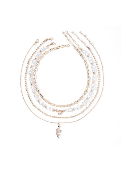 Kadınlar Için Yılan Uçlu Bohem Inci Boncuklu Kolye, Çok Katmanlı Gerdanlık (Yurt Dışından)