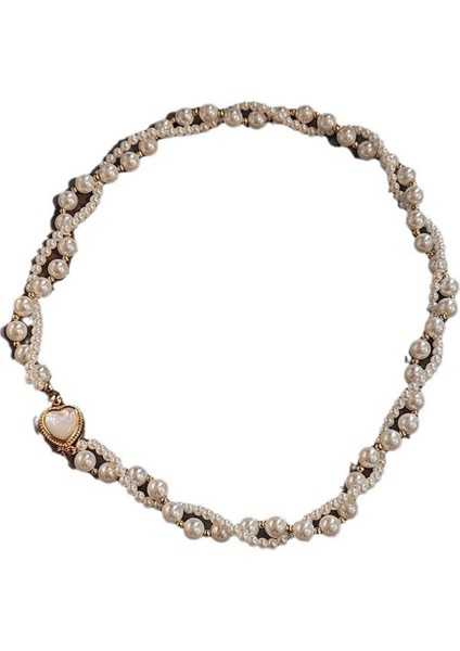 Kalp Şeklinde Sedef Çift Katmanlı Inci Kolye, Kadınlar Için Boncuklu Sonbahar ve Kış Kazak Zinciri (Yurt Dışından)