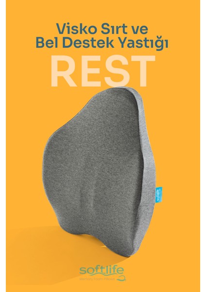 REST Ortopedik Visco Sırt ve Bel Destek Yastığı Bel Destek Minderi 54x42x9 Cm