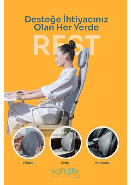 REST Ortopedik Visco Sırt ve Bel Destek Yastığı Bel Destek Minderi 54x42x9 Cm modelleri
