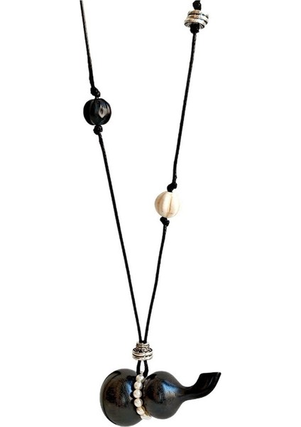 Kadınlar Için Vintage Abanoz Kabak Boncuklu Kolye Ucu Inci Kolye Kazak Zinciri (Yurt Dışından)
