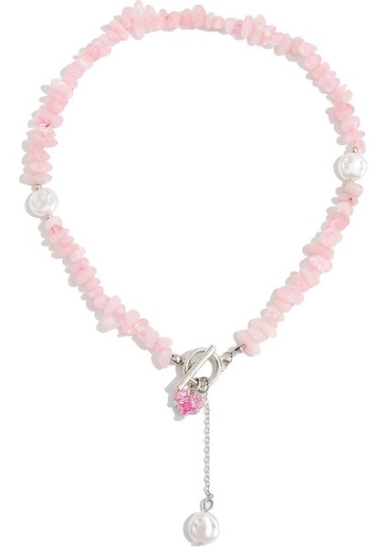 Düzensiz Pembe Turkuaz Boncuklu Kolye, Inci Kolye Ucu ve Zinciri (Yurt Dışından)