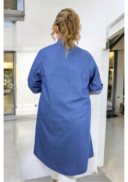 Katlanabilir Kol Detaylı Önden Düğmeli Ince Kot Kumaş Büyük Beden Tunik Gömlek fırsatları