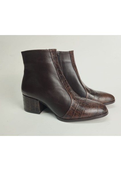 Kadın Hakiki Deri Kroko Detaylı Kahverengi Topuklu Bot modelleri