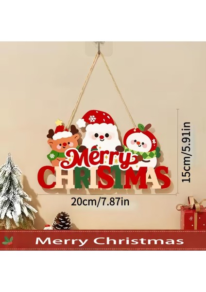 Noel Baba ve Mutlu Olsunlar Tabelalı Ahşap Kapı Süsü | 20X15 cm 2d Düz Noel Dekoru (1 Adet) fiyatları