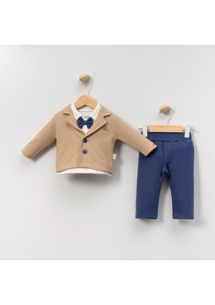 3'lü Erkek Bebek Papyonlu Ceketli Takım