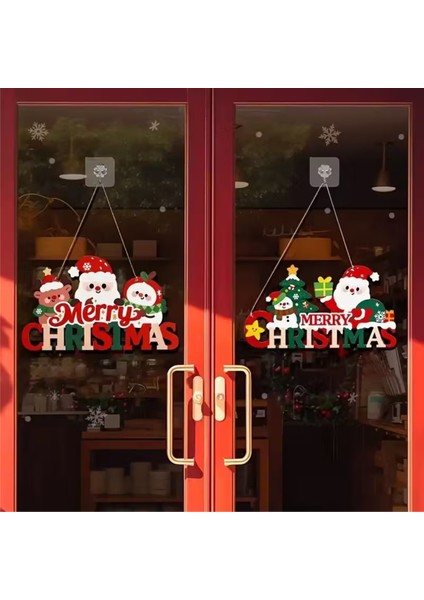 Noel Baba ve Mutlu Olsunlar Tabelalı Ahşap Kapı Süsü | 20X15 cm 2d Düz Noel Dekoru (1 Adet) modelleri