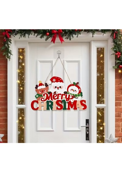 Noel Baba ve Mutlu Olsunlar Tabelalı Ahşap Kapı Süsü | 20X15 cm 2d Düz Noel Dekoru (1 Adet) fırsatları
