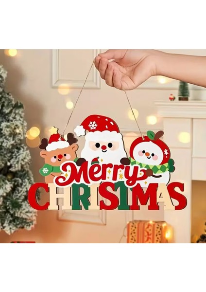 Noel Baba ve Mutlu Olsunlar Tabelalı Ahşap Kapı Süsü | 20X15 cm 2d Düz Noel Dekoru (1 Adet) indirimleri
