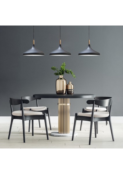 Üçlü Siyah Iç Beyaz Ahşap Başlık Sarkıt Lamba Yemek Masası Oturma Odası Mutfak Salon Otel Showroom modelleri