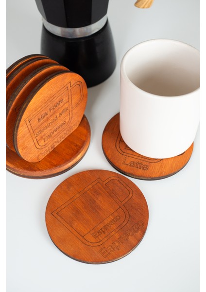 Kahve Temalı 6’lı Ahşap Bardak Altlığı Seti – Espresso / Latte / Cappuccino / Mocha / Americano / Macchiato fiyatları