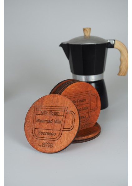 Kahve Temalı 6’lı Ahşap Bardak Altlığı Seti – Espresso / Latte / Cappuccino / Mocha / Americano / Macchiato fırsatları