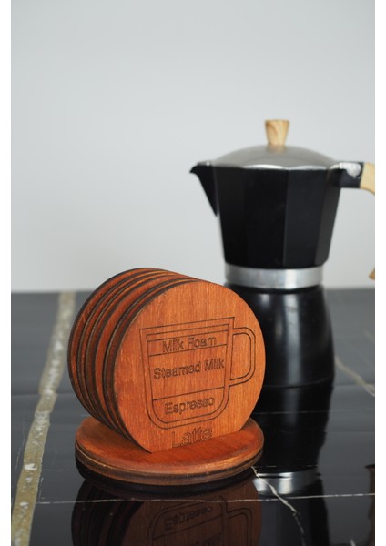 Kahve Temalı 6’lı Ahşap Bardak Altlığı Seti – Espresso / Latte / Cappuccino / Mocha / Americano / Macchiato indirimleri