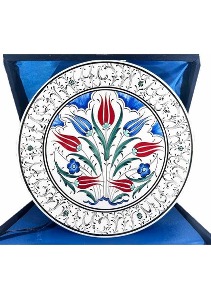 Osmanlı Lale Baharı Desenli Iznik Tabak – Vıp Kutulu Hediyelik 25 cm