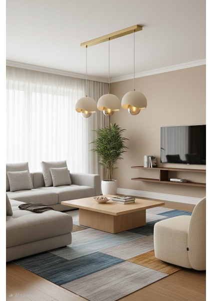 Beton Görünümlü Iskandinaw & Bohem Tarzı Uzun 3 Lü Şık Tasarı Sarkıt Avize (Ampul Hediyeli)