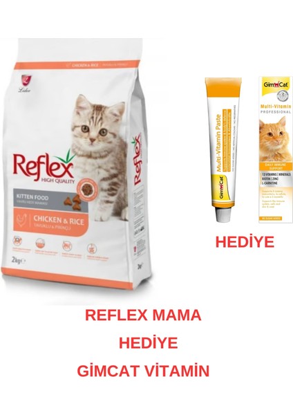Yavru Kedi Mamasıcat 37/20 Tavuk ve Pirinçli 2 kg +Gimcat Multivitamin 20 gr Hediyeli