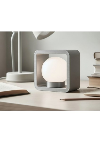 Modern Dekoratif Kare 3D Baskı Gece Lambası - Pla Gümüş Gri