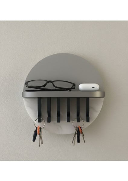 Modern Anahtar Askısı ve Duvar Rafı (Mat Gümüş Gri) - 3D Baskı Pla - 27X23 cm