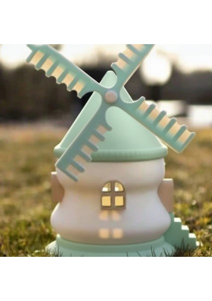 Yel Değirmeni Figürlü Dekoratif Biblo - 3D Baskı (Pastel Yeşil)