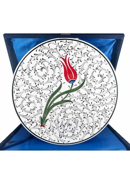 Klasik Lale Desenli Iznik Çini Tabak – Söz, Nişan ve Düğün Hediyesi (25 cm 9.84 Inch)