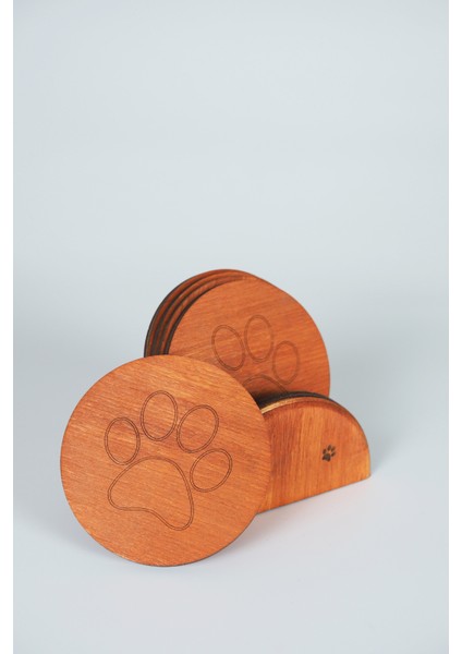 Pati Temalı 6’lı Ahşap Bardak Altlığı Seti – Standlı