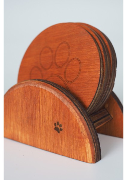 Pati Temalı 6’lı Ahşap Bardak Altlığı Seti – Standlı fiyatları