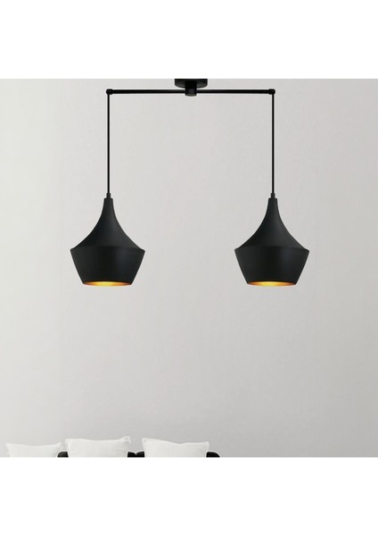 Ikili Bombeli Siyah Sarkıt Avize Sarkıt Lamba Salon Duvar Merdiven Antre Oturma Odası Avizeleri