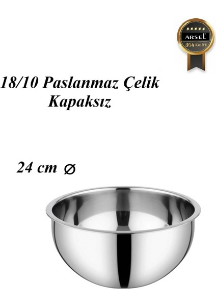 304 Paslanmaz Çelik Sade Çırpma & Karıştırma Kasesi – 18/10, Derin, Kapaksız 24 cm