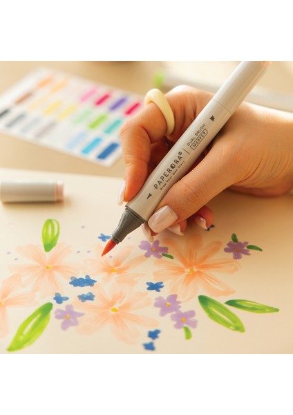 12’li Çift Uçlu Alkol Bazlı Marker Kalem Seti – Brush + Chisel