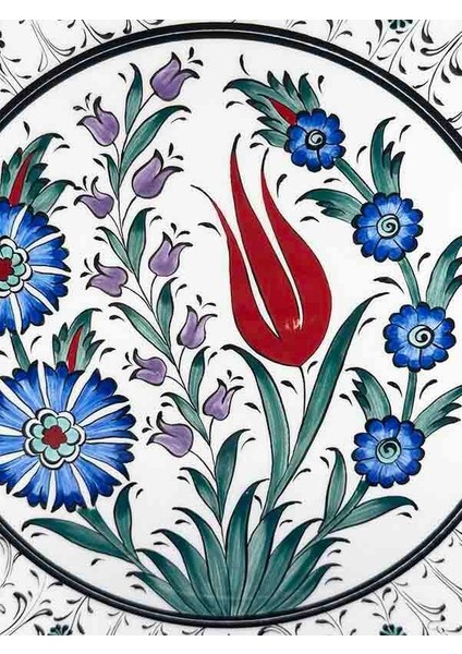 Geleneksel Lale Bahçesi Desenli Iznik Tabak – Kültürel Hediye (25 cm 9.84 Inch) fiyatları