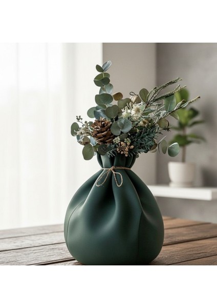 Eko Haki | Koleksiyon Serisi Büzgülü Kumaş Görünümlü | 3D Baskı Dekoratif Vazo (17X18X20 Cm)