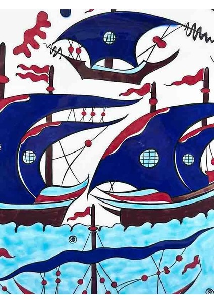 Gemili Iznik Çini Tabak 30 cm – El Yapımı Osmanlı Yelkenli Motif fiyatları