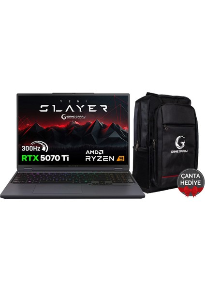 Slayer R9T3D-5070TI C3 Amd Ryzen 9 9955HX3D 32GB Ram 2tb SSD RTX5070TI 16" Qhd IPS 300Hz Freedos Gaming Laptop