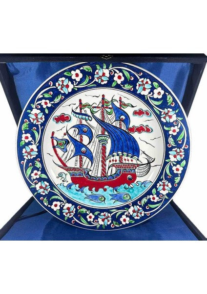 Osmanlı Kalyonu 30 cm (11.81 Inch) Iznik Çini Tabak