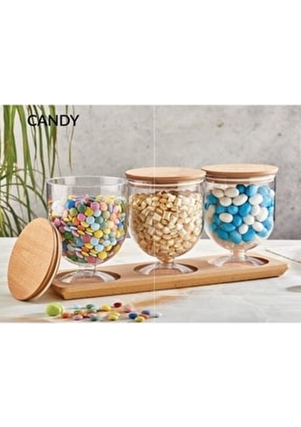 Candy Saklama Kabı Seti 1,5 lt Ahşap Kapaklı Kaliteli Sert Plastik 3 Adet modelleri
