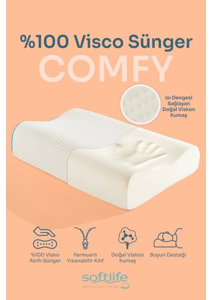 COMFY Visco Çift Boyun Destekli Ortopedik Visko Yastık - 60x40x12/10cm modelleri