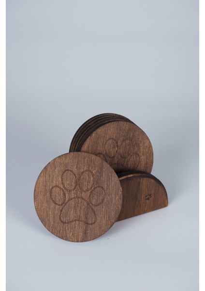 Pati Temalı 6’lı Ahşap Bardak Altlığı Seti – Standlı