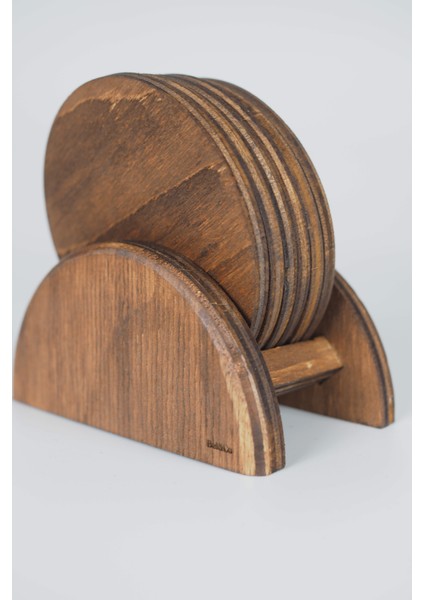 Pati Temalı 6’lı Ahşap Bardak Altlığı Seti – Standlı modelleri