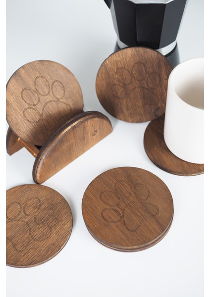 Pati Temalı 6’lı Ahşap Bardak Altlığı Seti – Standlı indirimleri